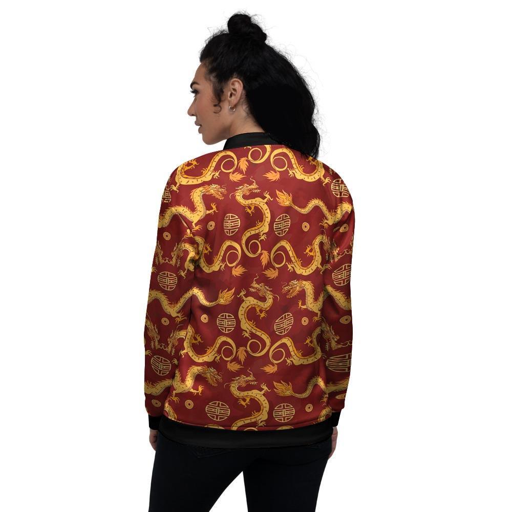Red Chinese Dragon Women's Bomber Jacket-grizzshop