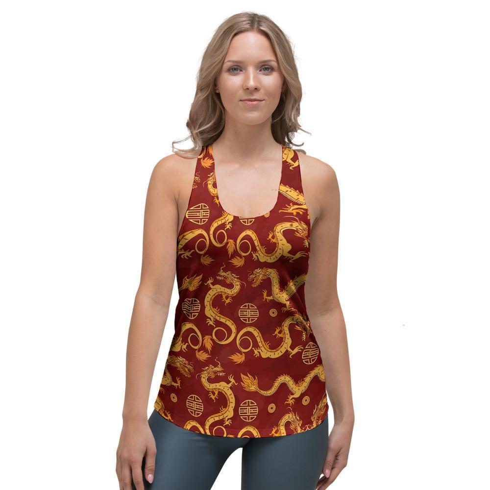 Red Chinese Dragon Women's Racerback Tank Top-grizzshop
