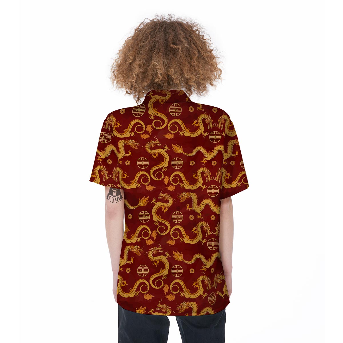 Red Chinese Dragon Women's Short Sleeve Shirts-grizzshop