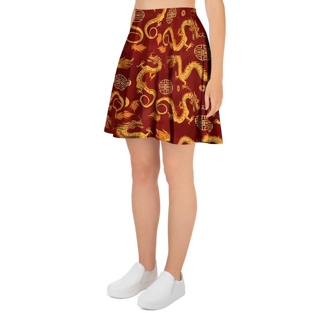 Red Chinese Dragon Women's Skirt-grizzshop