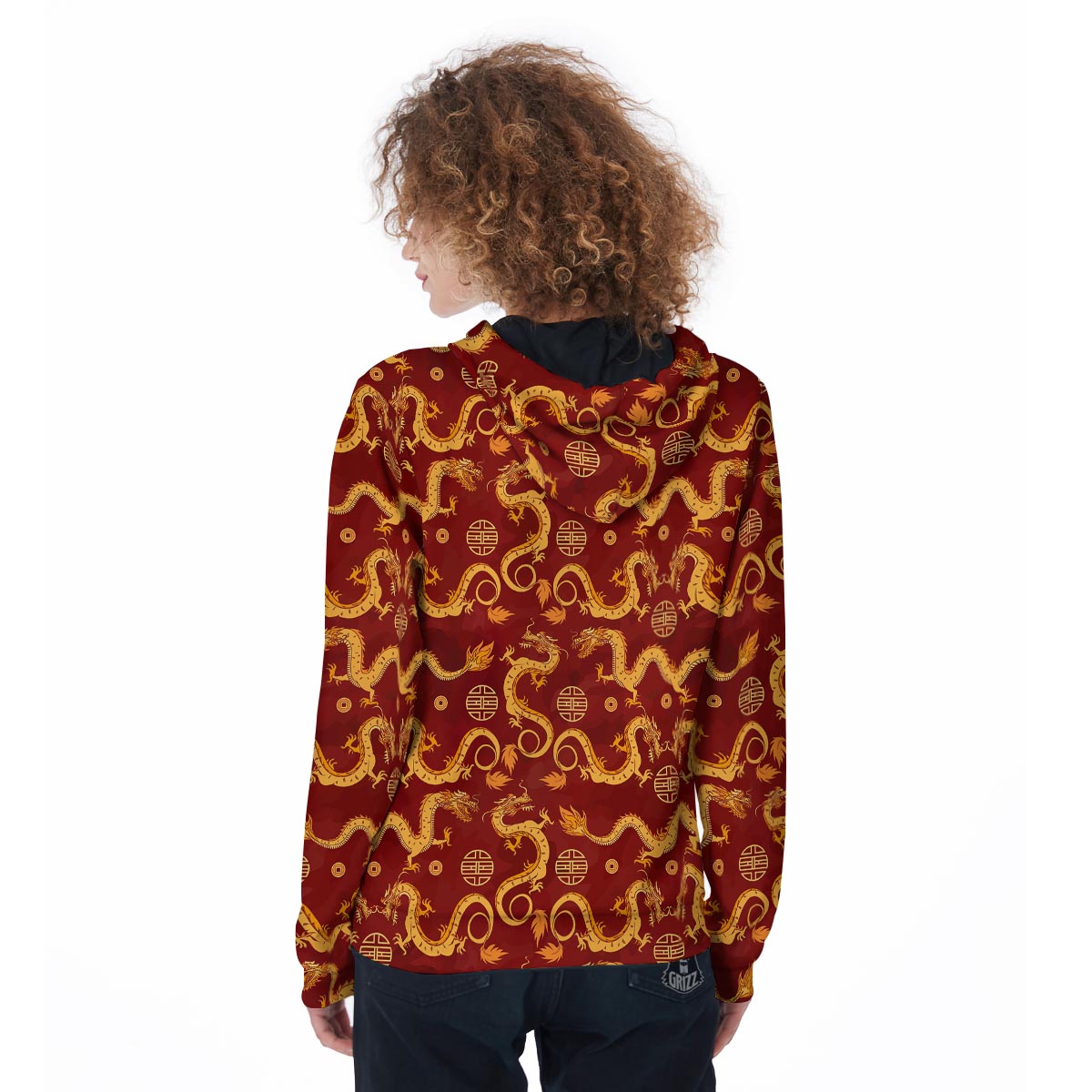 Red Chinese Dragon Women's Zip Up Hoodie-grizzshop