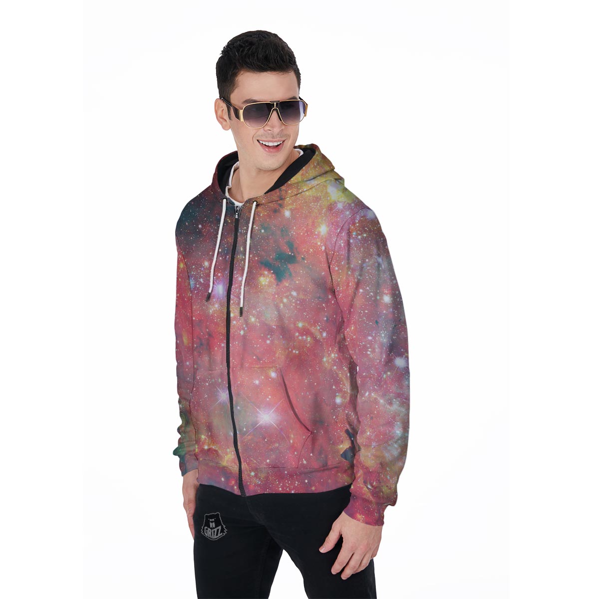 Red Cloud Galaxy Space Men's Zip Up Hoodie-grizzshop