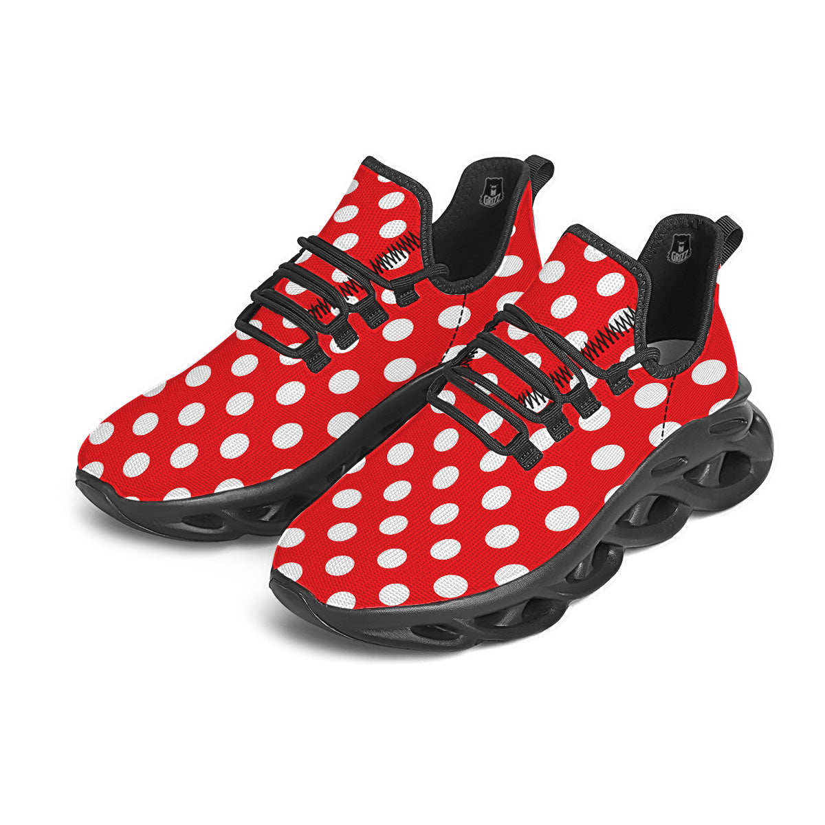 Red Color Polka Dot Print Pattern Black Running Shoes-grizzshop