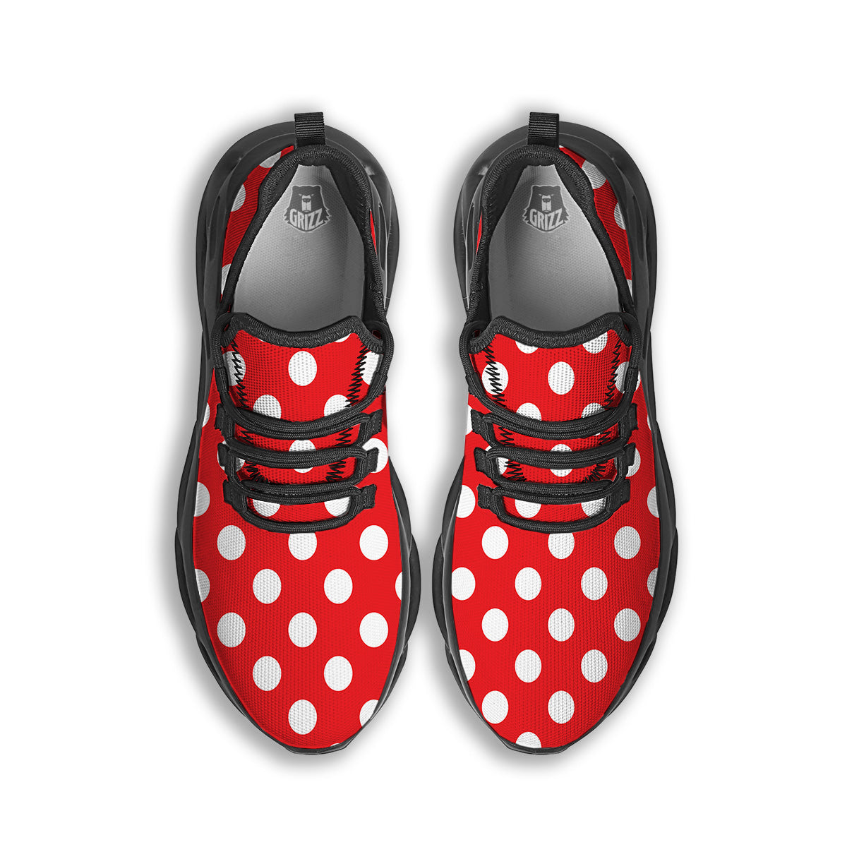 Red Color Polka Dot Print Pattern Black Running Shoes-grizzshop