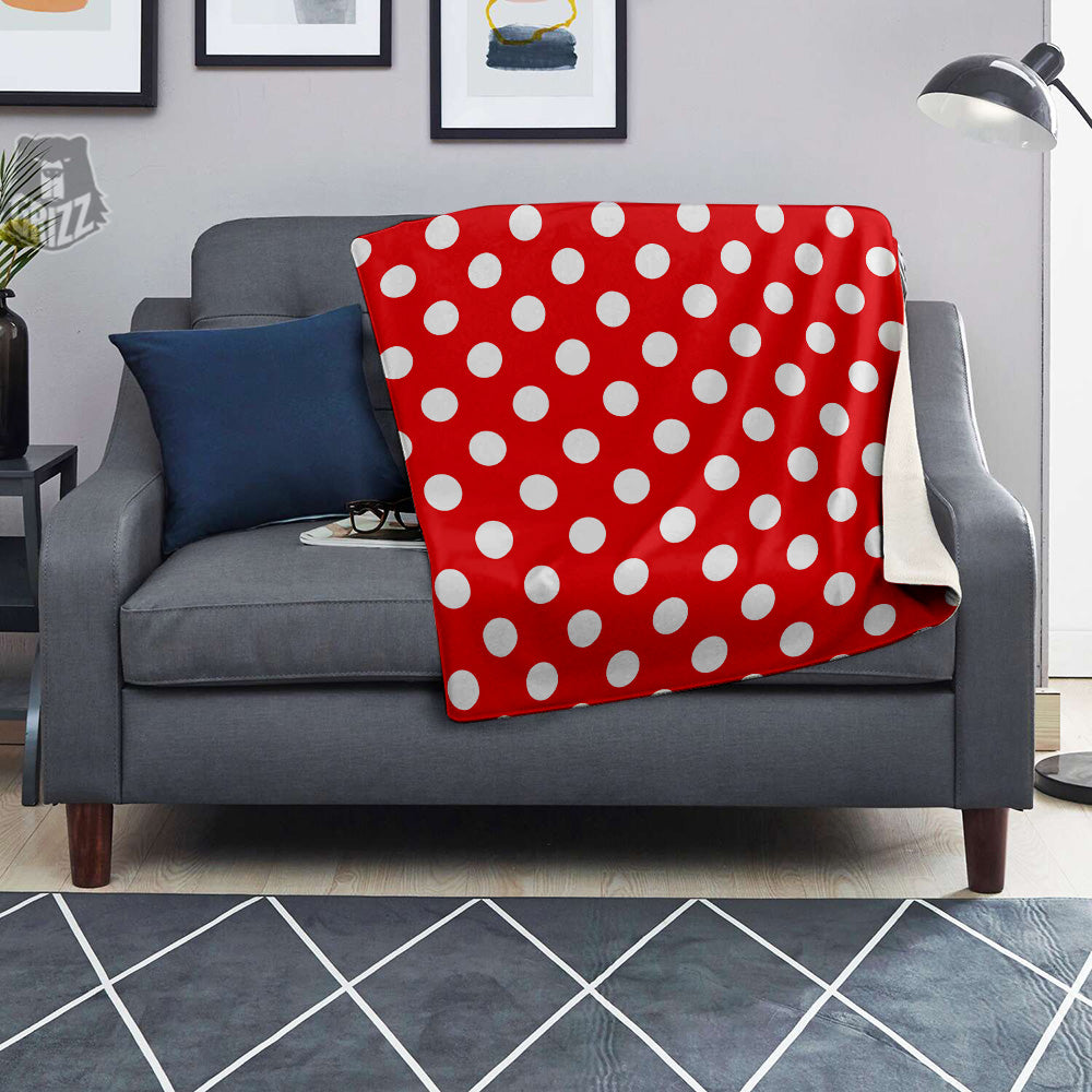 Red Color Polka Dot Print Pattern Blanket-grizzshop