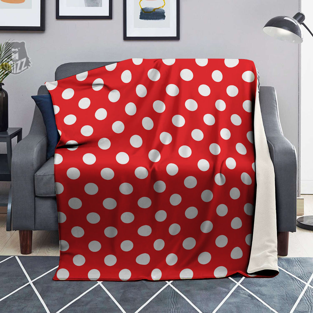 Red Color Polka Dot Print Pattern Blanket-grizzshop