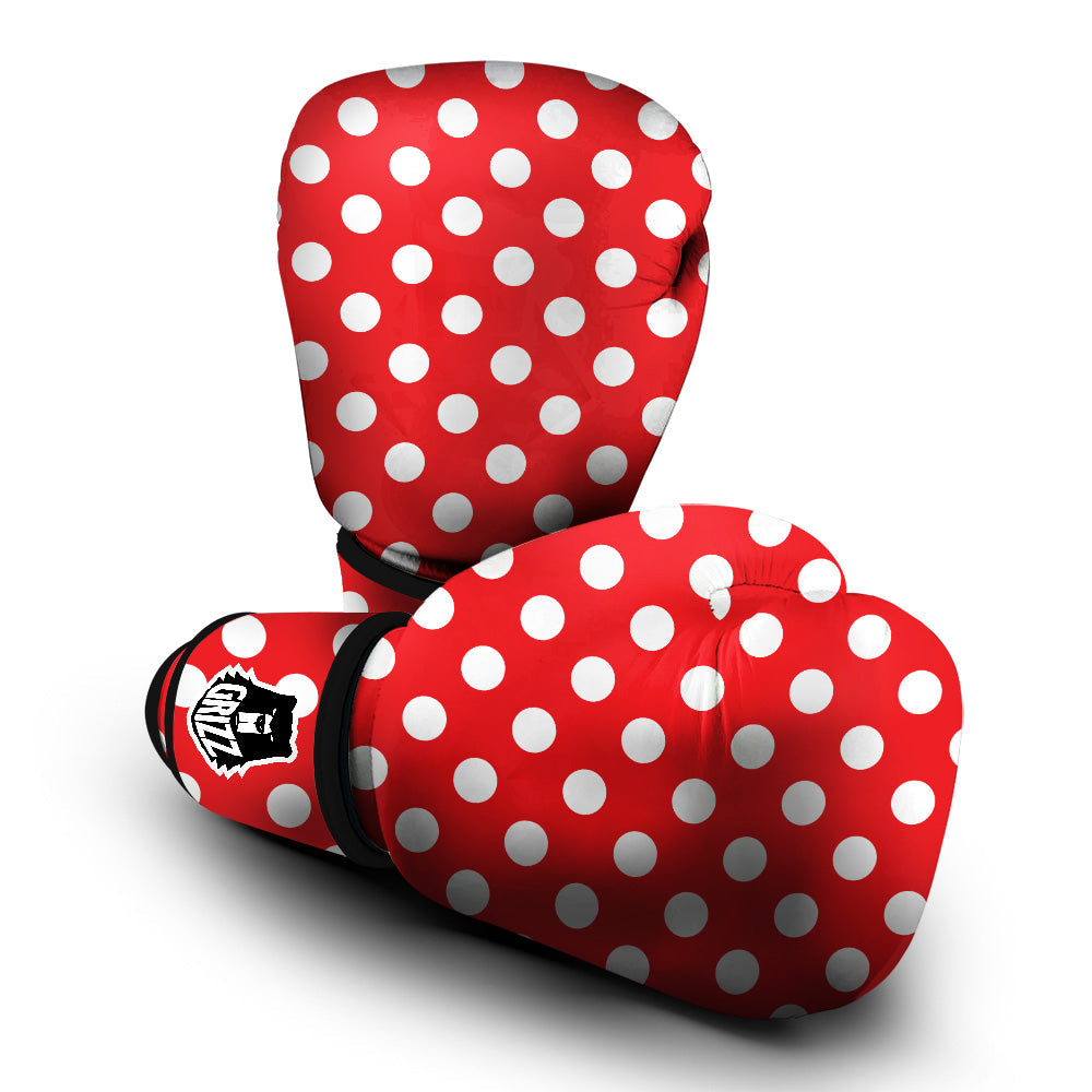 Red Color Polka Dot Print Pattern Boxing Gloves-grizzshop