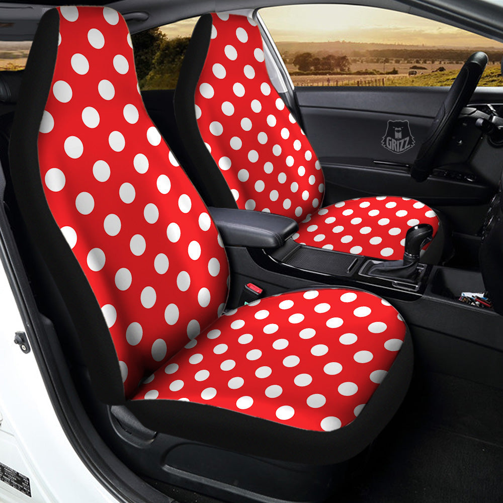 Red Color Polka Dot Print Pattern Car Seat Covers-grizzshop