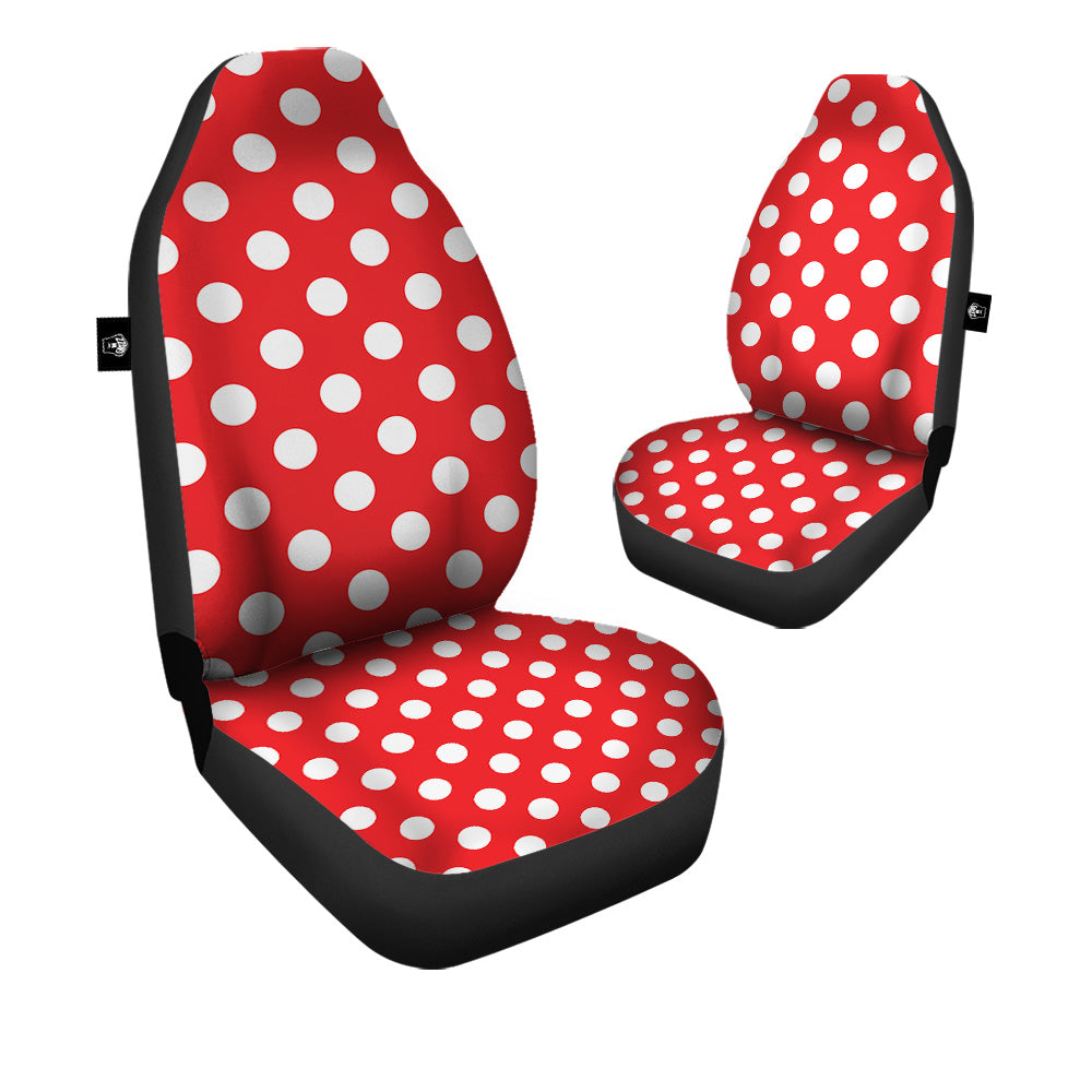 Red Color Polka Dot Print Pattern Car Seat Covers-grizzshop