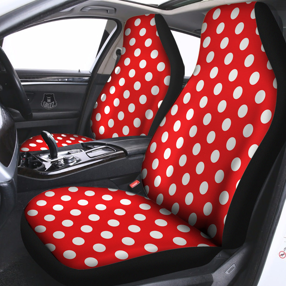 Red Color Polka Dot Print Pattern Car Seat Covers-grizzshop