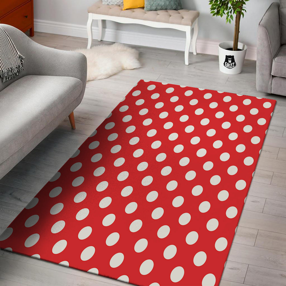 Red Color Polka Dot Print Pattern Floor Mat-grizzshop