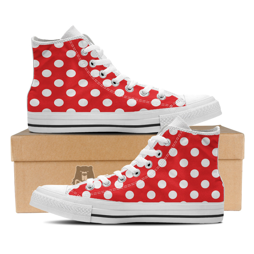 Red Color Polka Dot Print Pattern White High Top Shoes-grizzshop