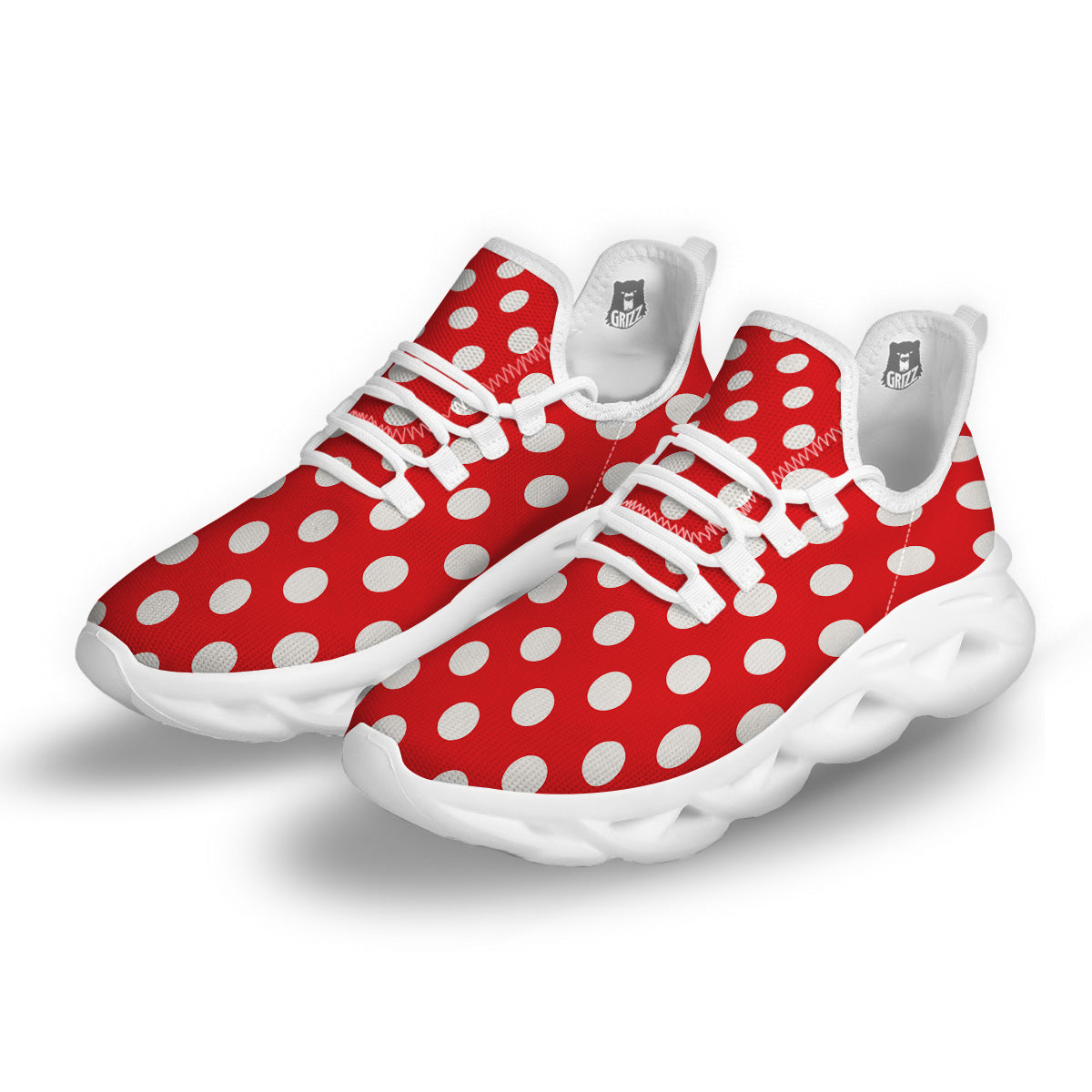 Red Color Polka Dot Print Pattern White Running Shoes-grizzshop
