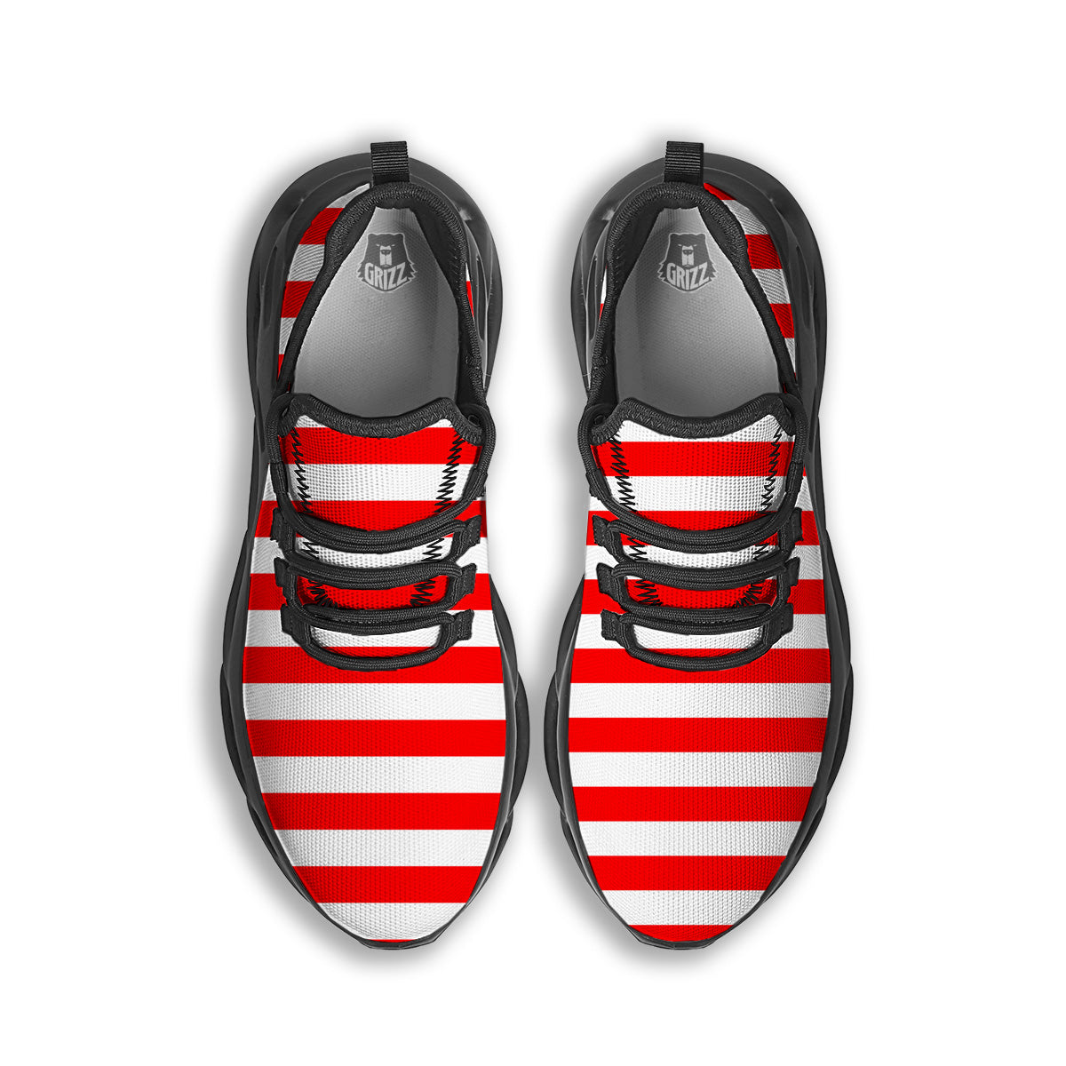 Red Color Striped Print Black Running Shoes-grizzshop