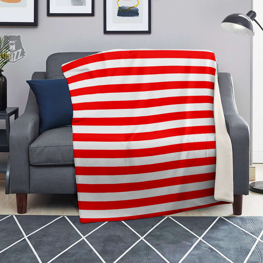 Red Color Striped Print Blanket-grizzshop