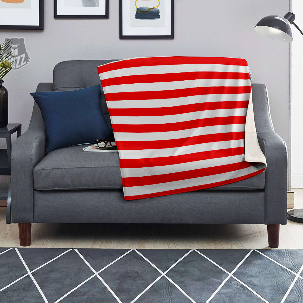 Red Color Striped Print Blanket-grizzshop