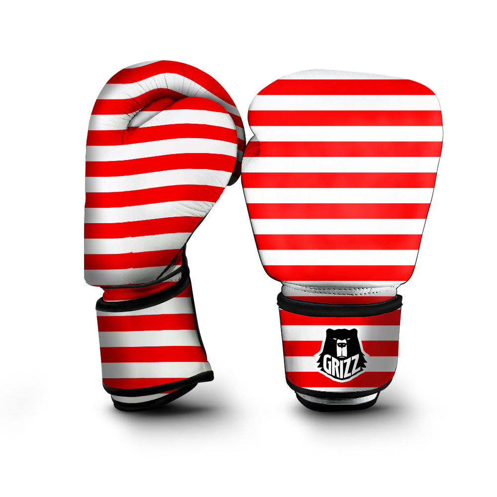Red Color Striped Print Boxing Gloves-grizzshop