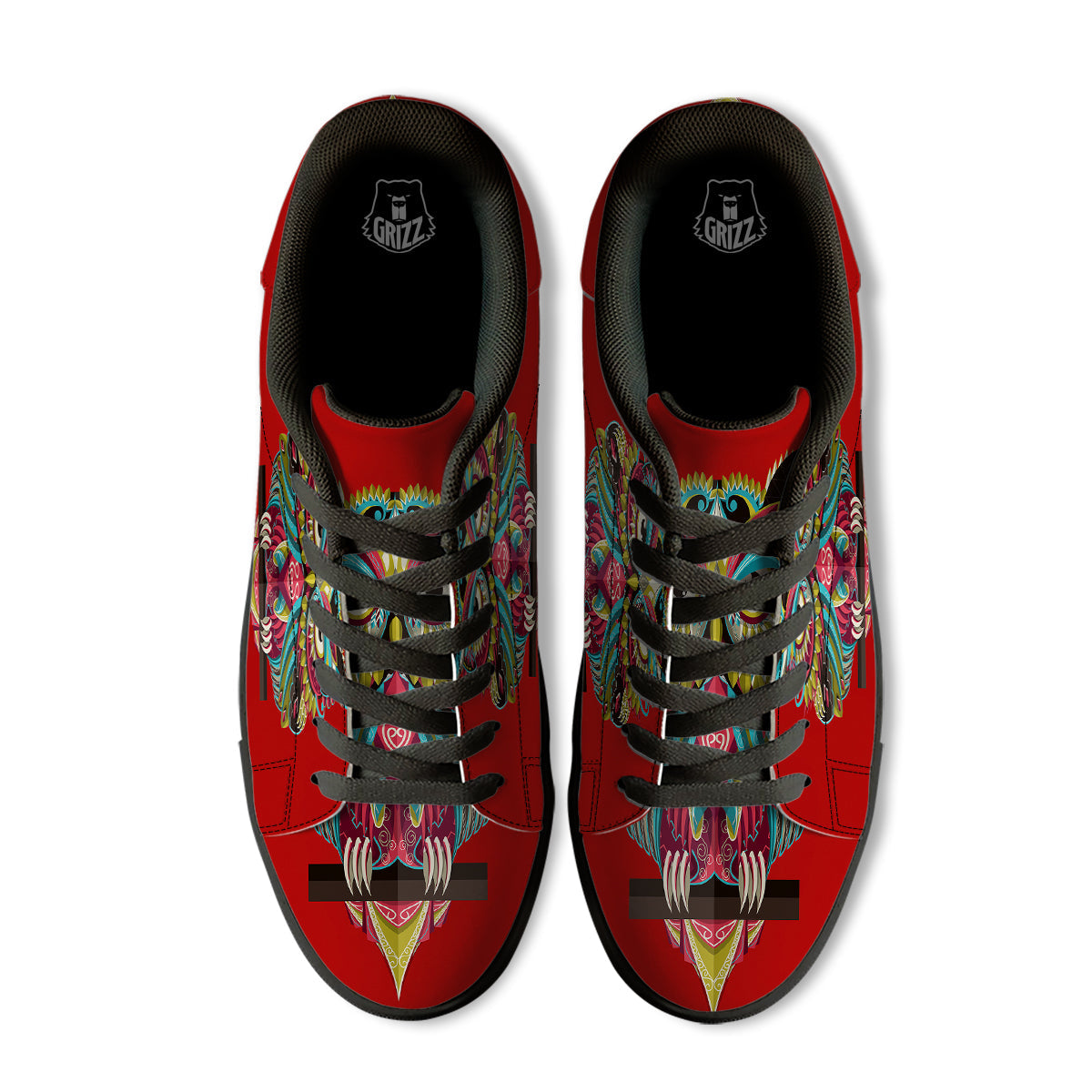 Red Colorful Owl Print Black Low Top Sneakers-grizzshop