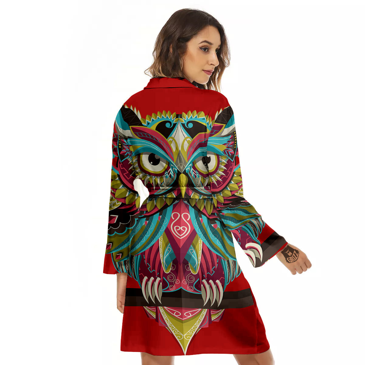 Red Colorful Owl Print Women's Robe-grizzshop