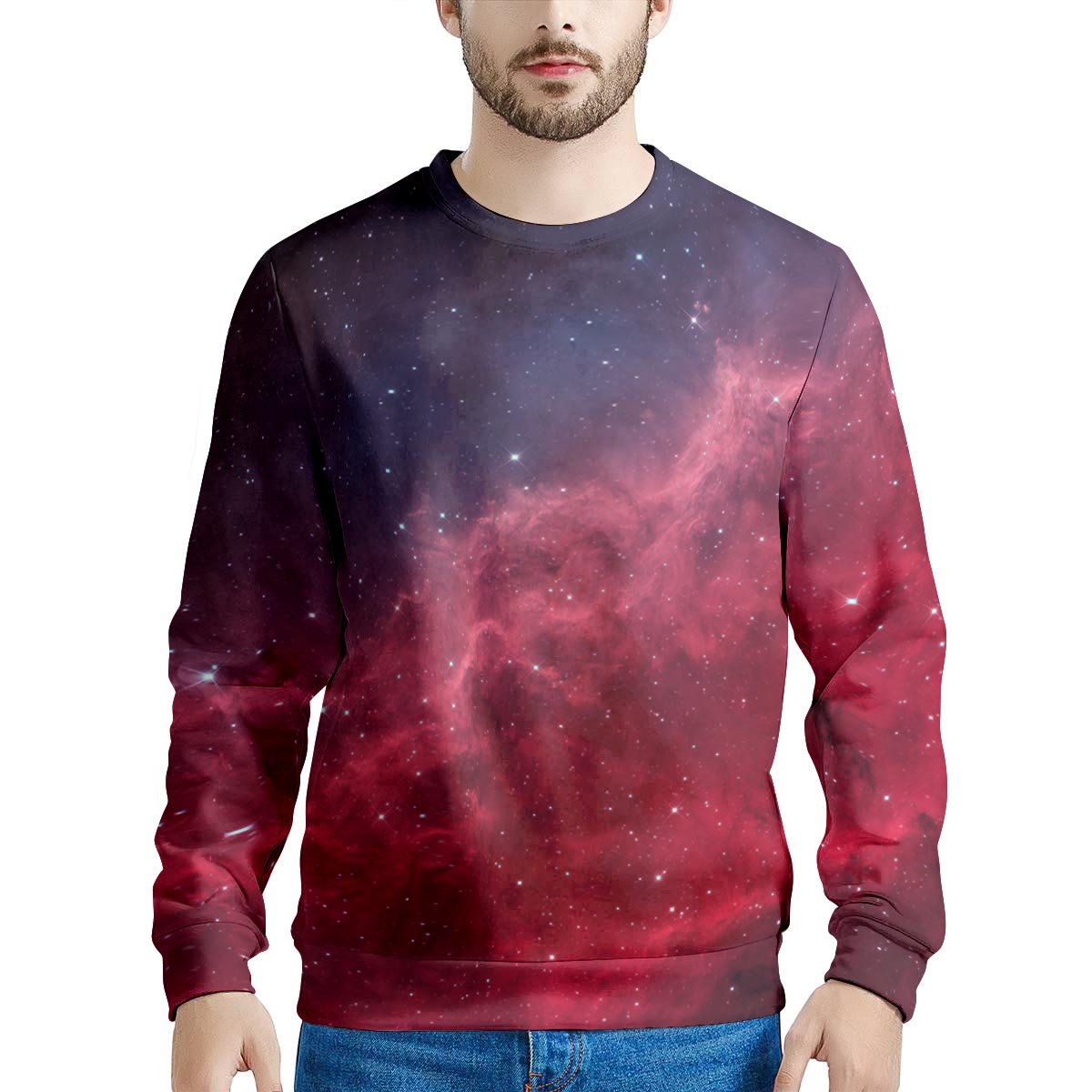 Red Cosmic Galaxy Space Men's Sweatshirt-grizzshop