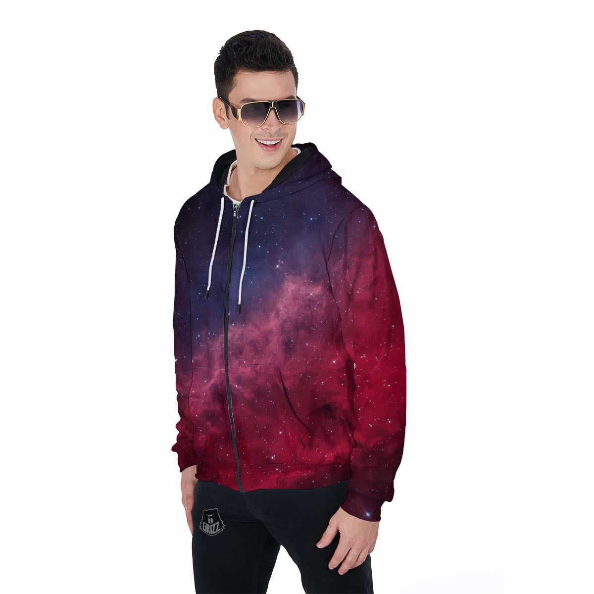 Red Cosmic Galaxy Space Men's Zip Up Hoodie-grizzshop