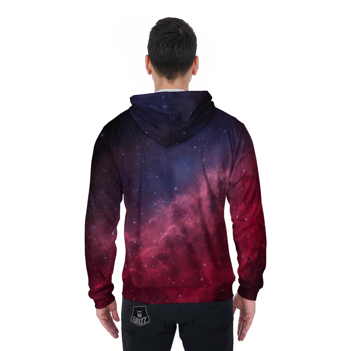 Red Cosmic Galaxy Space Men's Zip Up Hoodie-grizzshop