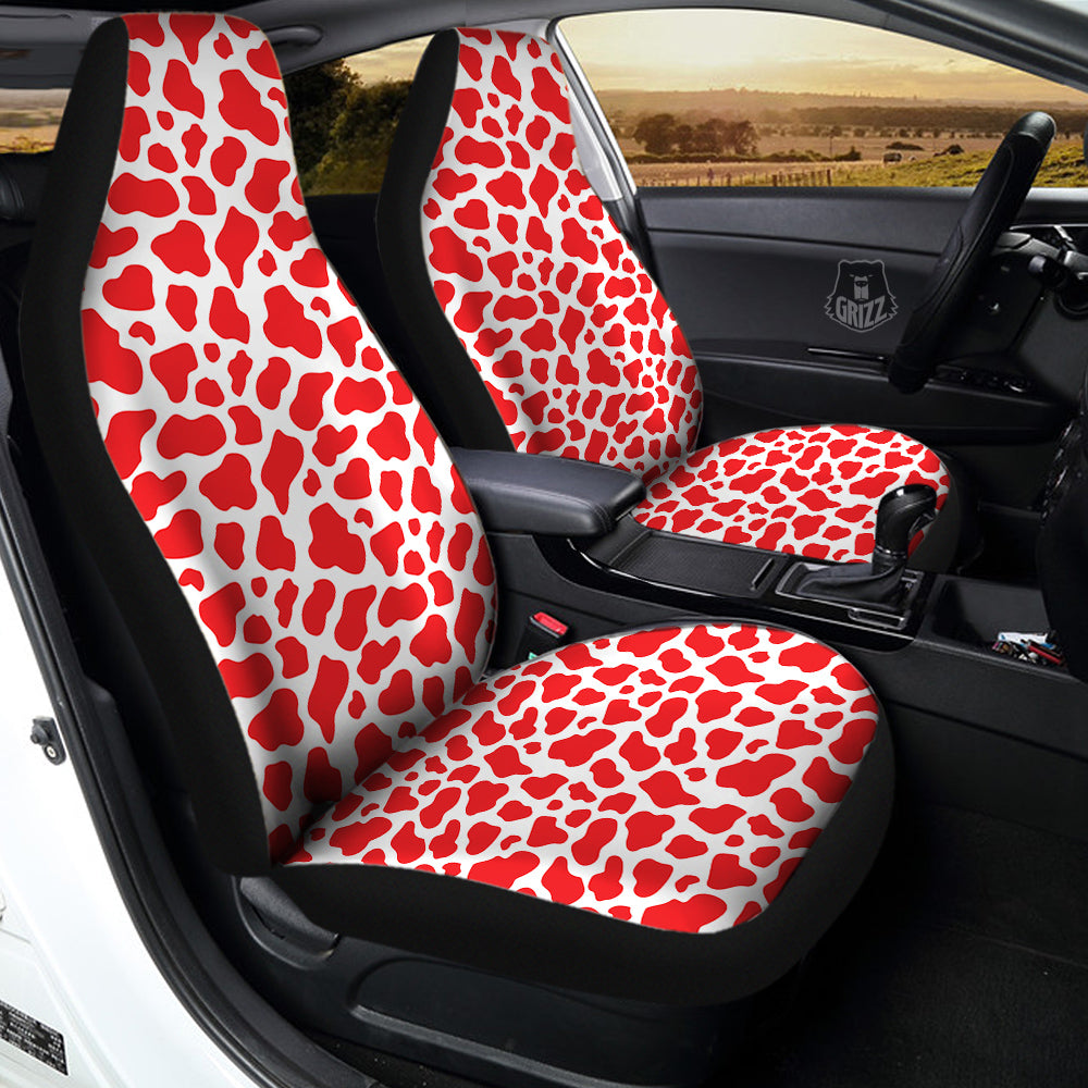 Red Cow Print Pattern Car Seat Covers-grizzshop