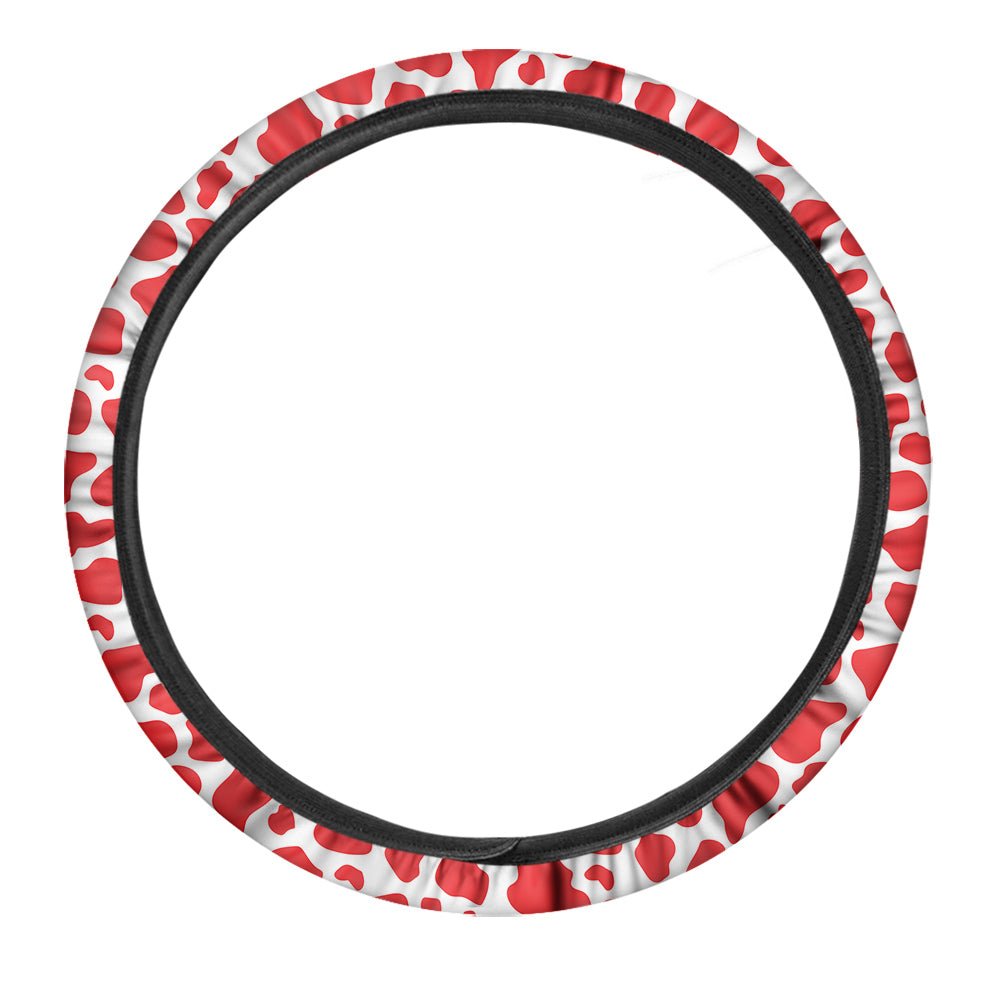 Red Cow Print Pattern Car Steering Wheel Cover-grizzshop