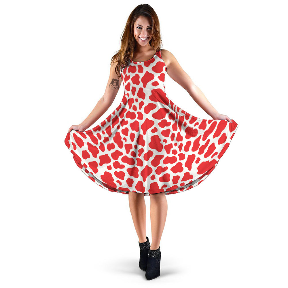 Red Cow Print Pattern Dress-grizzshop