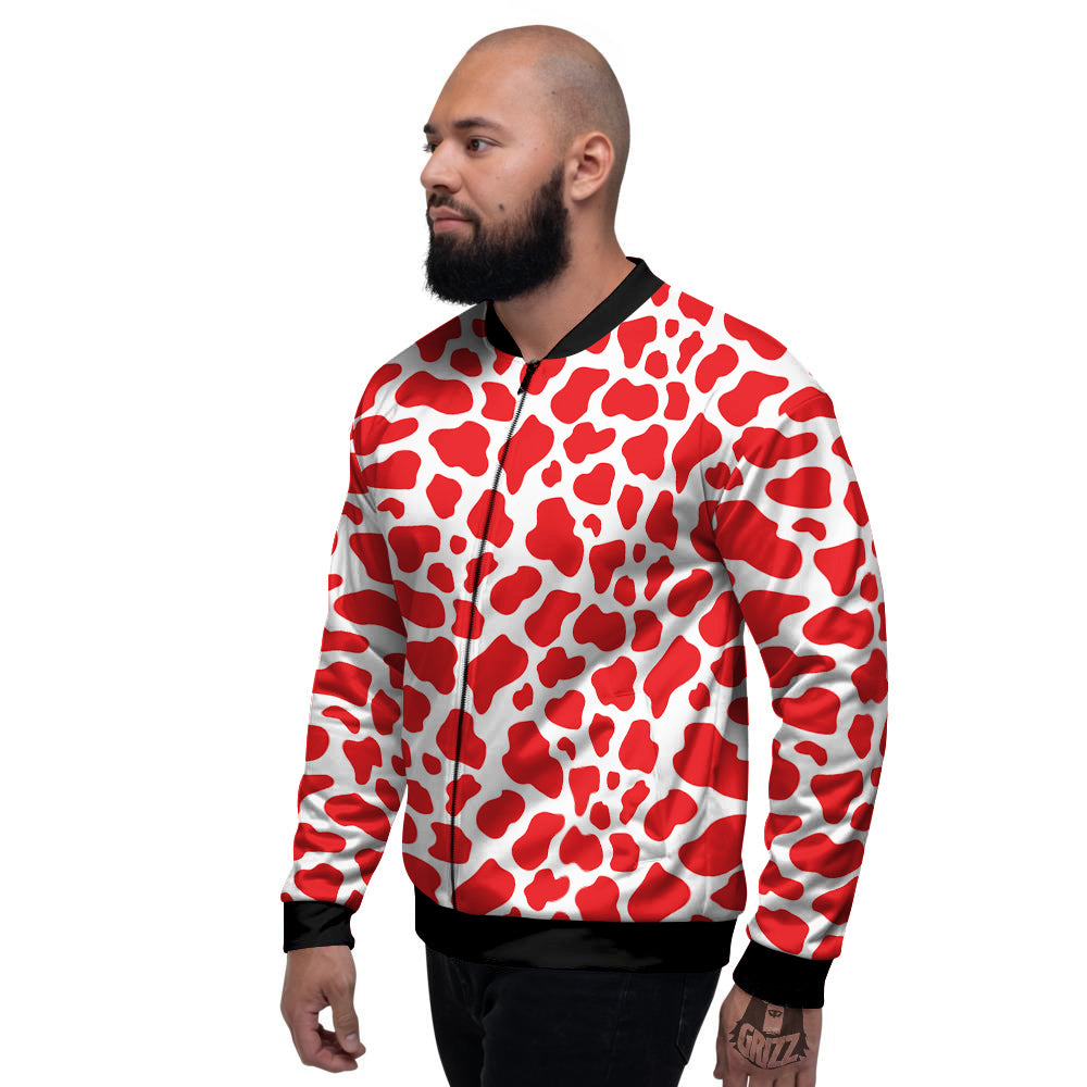 Red Cow Print Pattern Men's Bomber Jacket-grizzshop