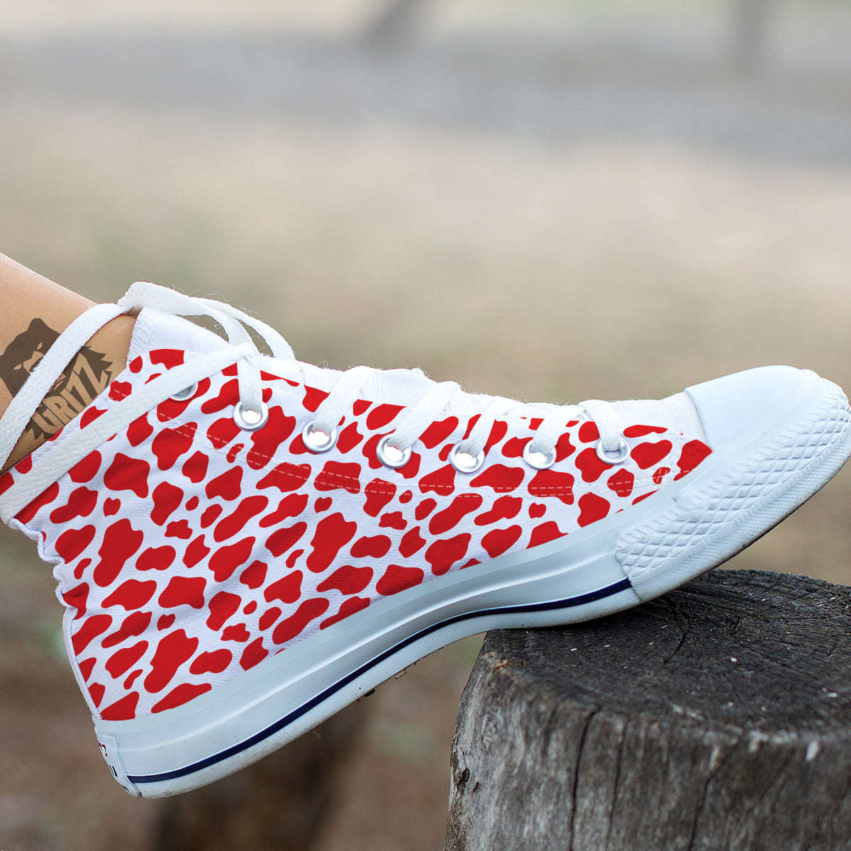 Red Cow Print Pattern White High Top Shoes-grizzshop