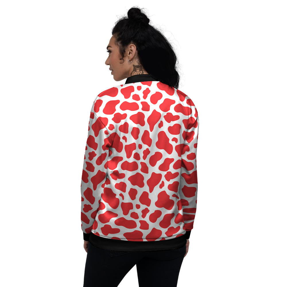 Red Cow Print Pattern Women's Bomber Jacket-grizzshop