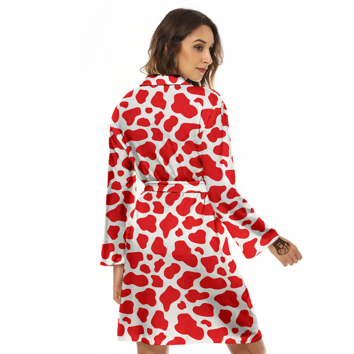 Red Cow Print Pattern Women's Robe-grizzshop