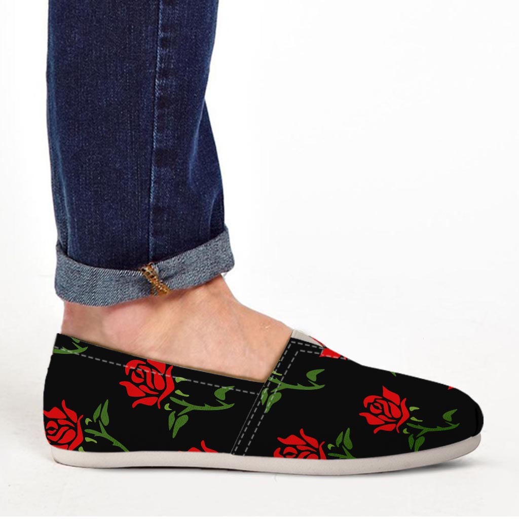 Red Doodle Rose Floral Canvas Shoes-grizzshop