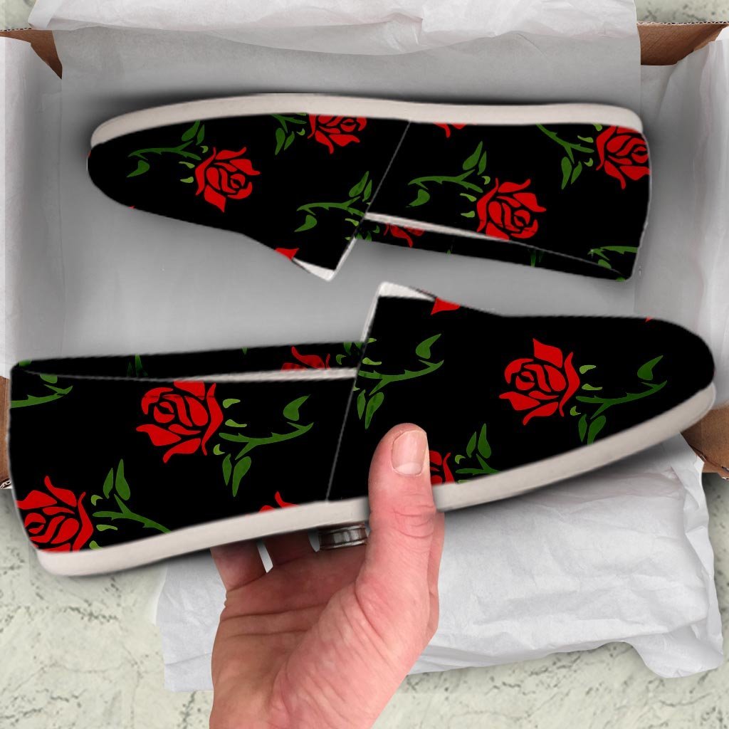 Red Doodle Rose Floral Canvas Shoes-grizzshop