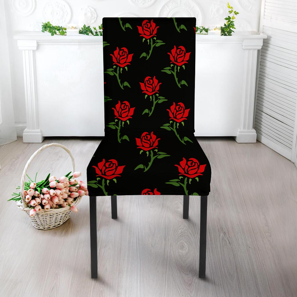 Red Doodle Rose Floral Chair Cover-grizzshop