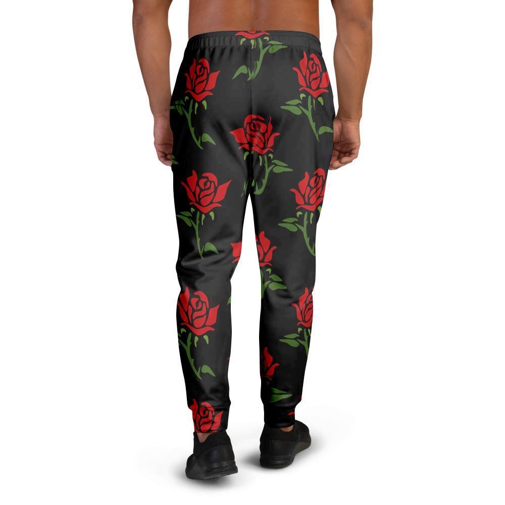 Red Doodle Rose Floral Men's Joggers-grizzshop