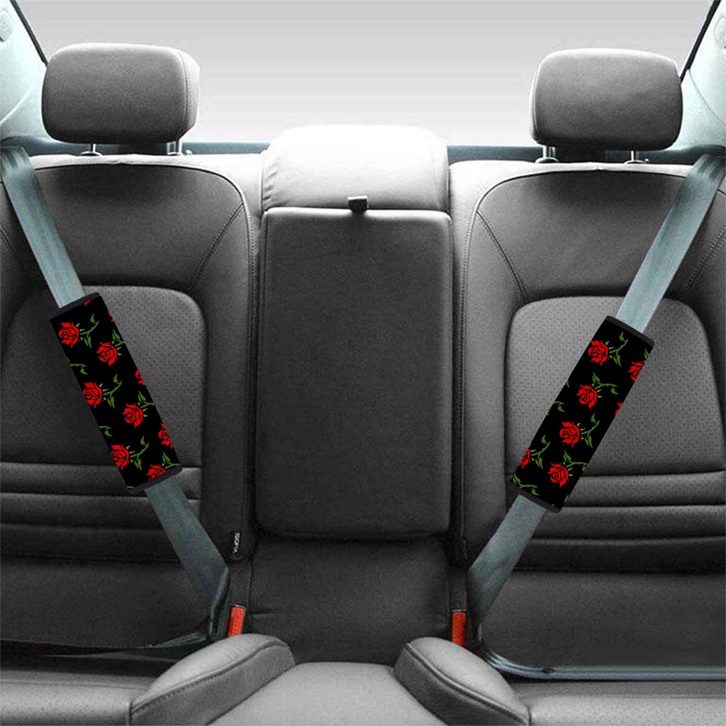 Red Doodle Rose Floral Seat Belt Cover-grizzshop