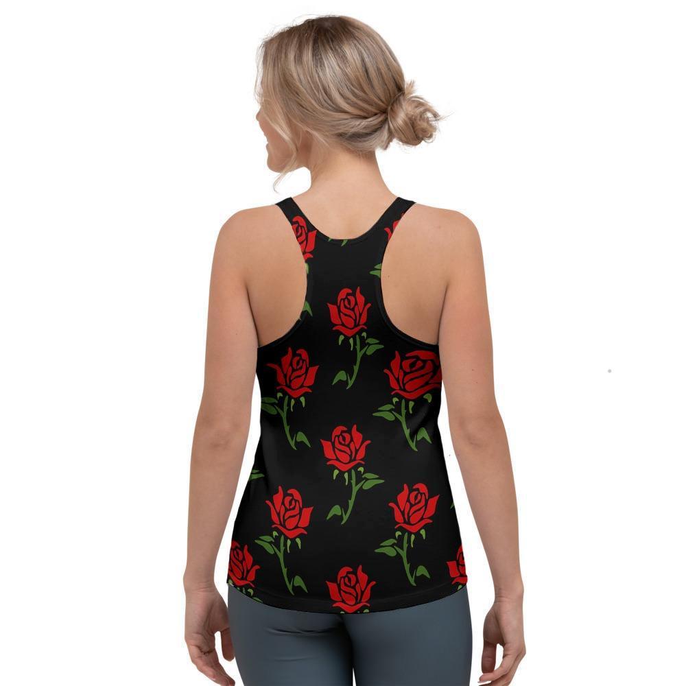 Red Doodle Rose Floral Women's Racerback Tank Top-grizzshop