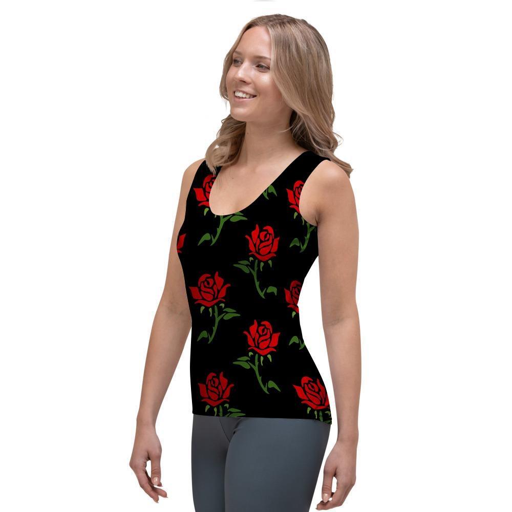 Red Doodle Rose Floral Women's Tank Top-grizzshop