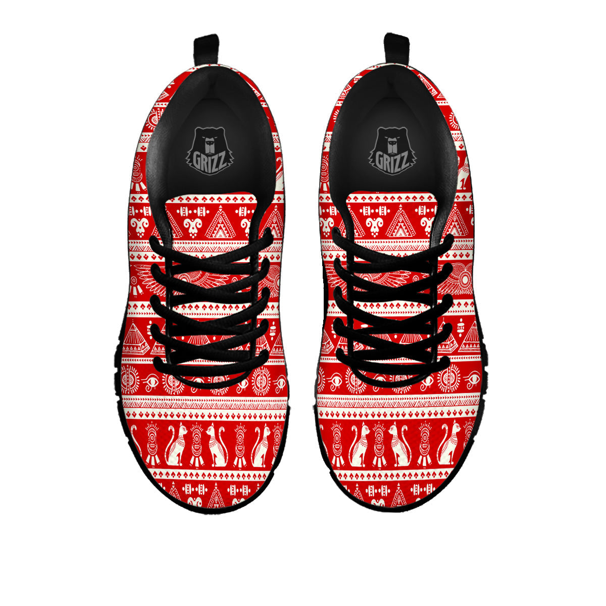 Red Egypt Symbol Print Pattern Black Sneaker-grizzshop