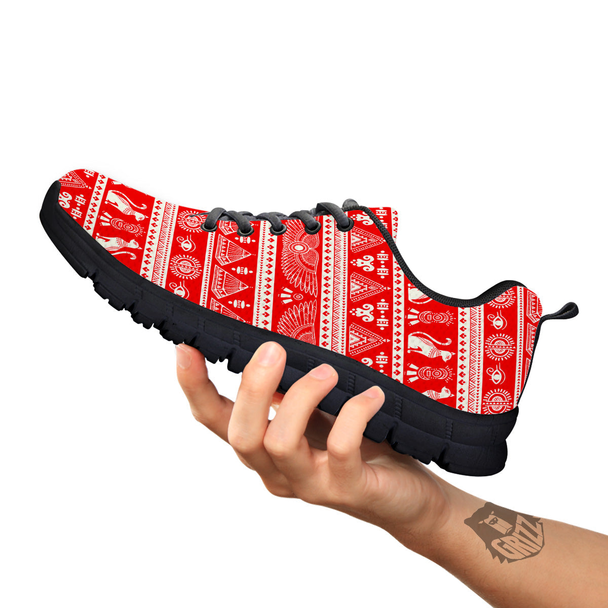 Red Egypt Symbol Print Pattern Black Sneaker-grizzshop