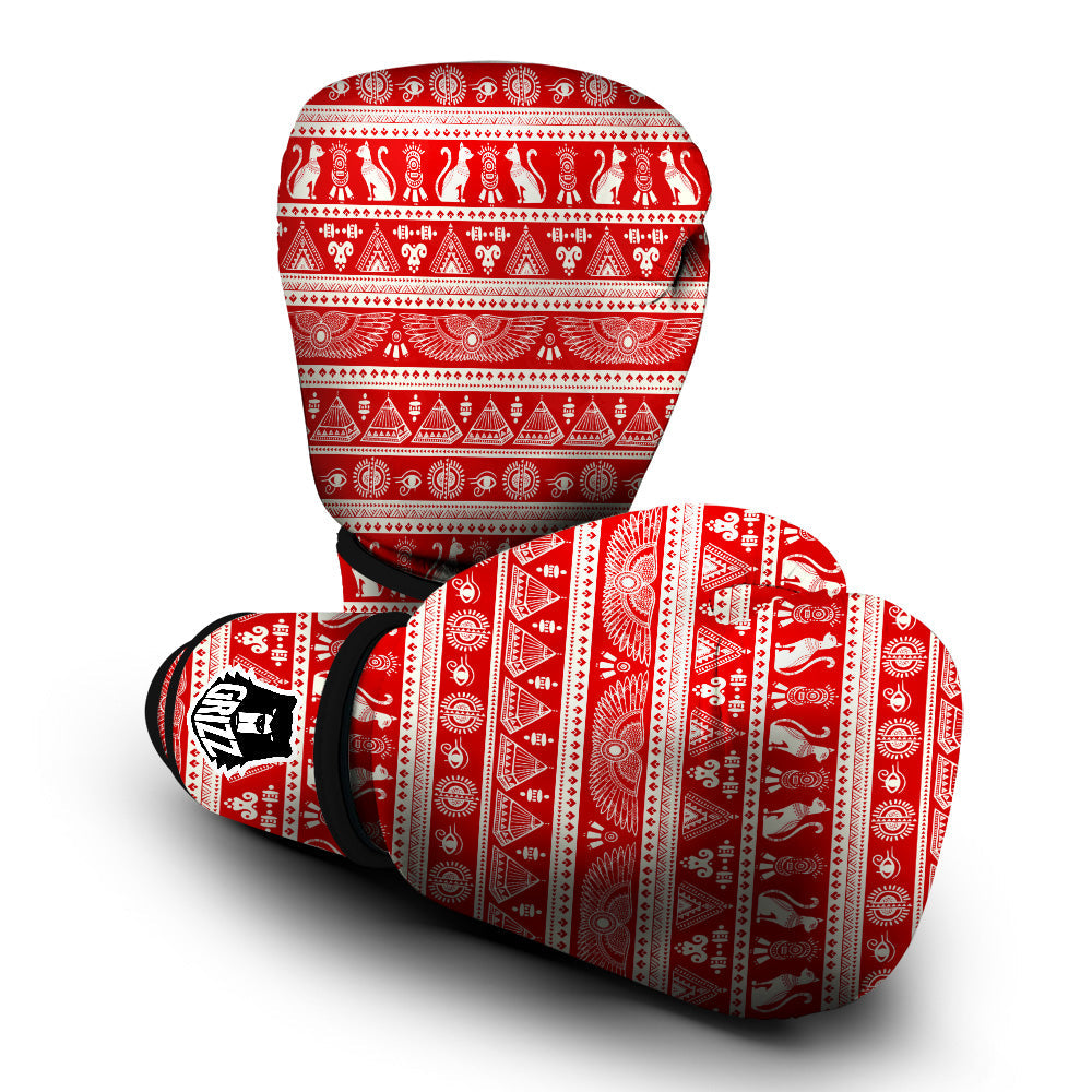 Red Egypt Symbol Print Pattern Boxing Gloves-grizzshop