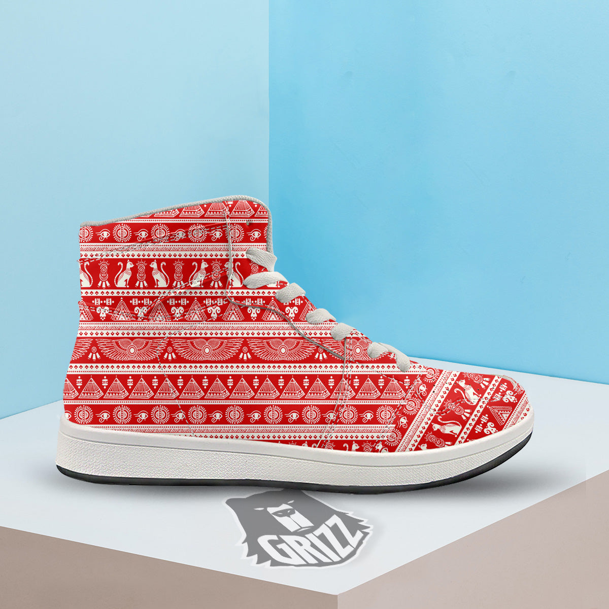 Red Egypt Symbol Print Pattern High Top Sneakers-grizzshop