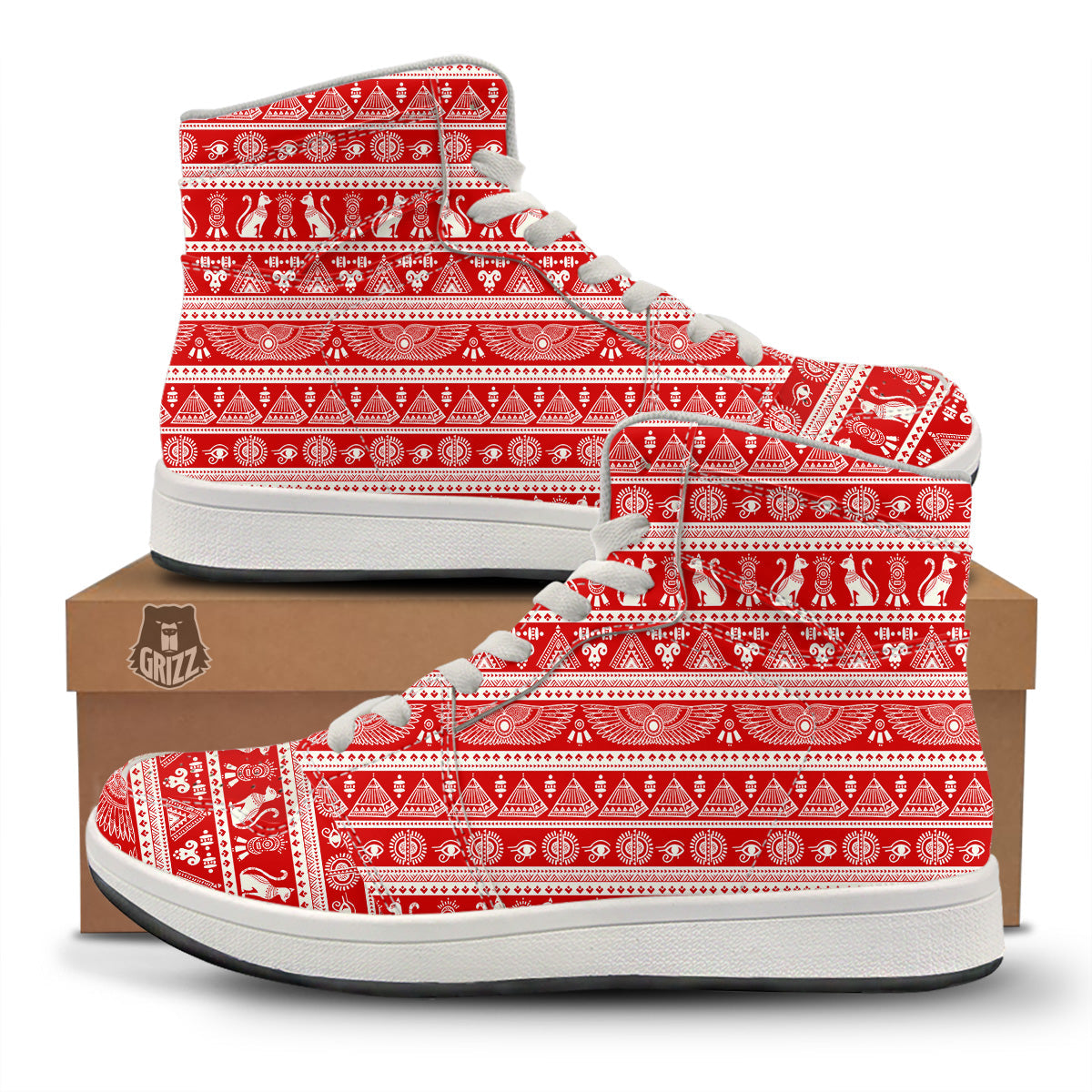 Red Egypt Symbol Print Pattern High Top Sneakers-grizzshop