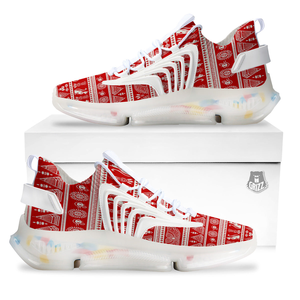Red Egypt Symbol Print Pattern White Gym Shoes-grizzshop