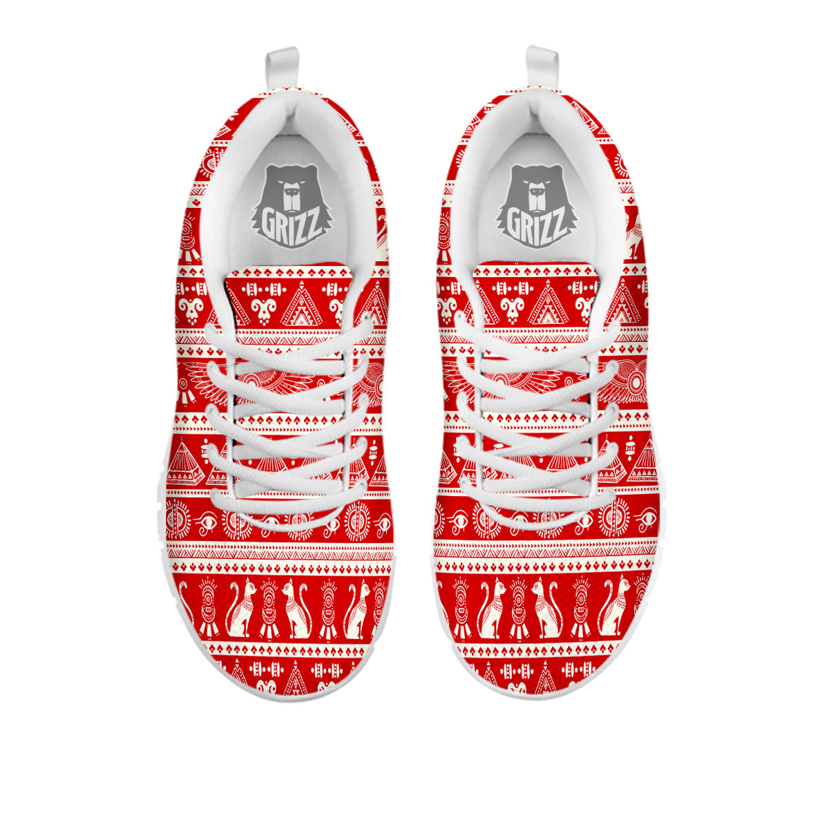 Red Egypt Symbol Print Pattern White Sneaker-grizzshop