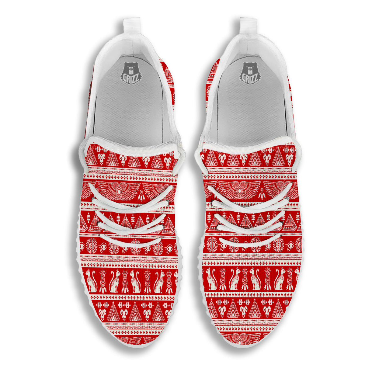 Red Egypt Symbol Print Pattern White Walking Shoes-grizzshop