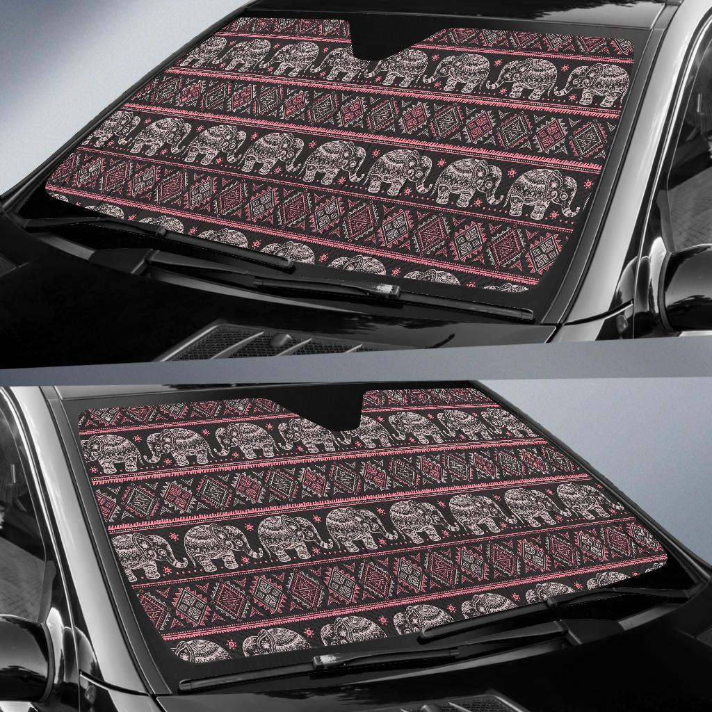 Red Elephant Aztec Pattern Print Car Sun Shade-grizzshop