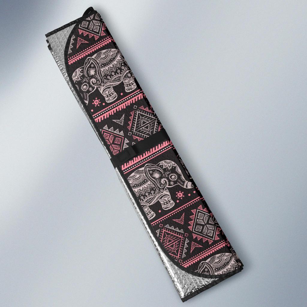 Red Elephant Aztec Pattern Print Car Sun Shade-grizzshop